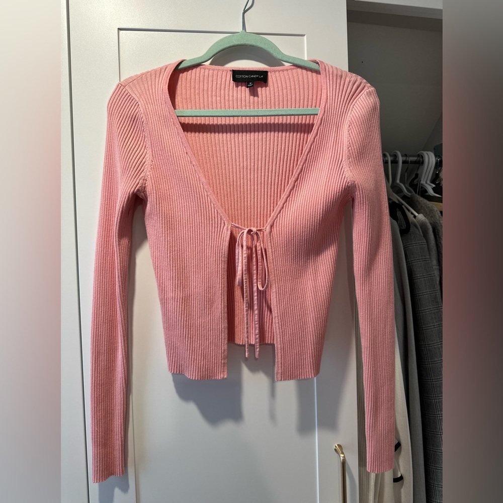 Pink tie front cardigan